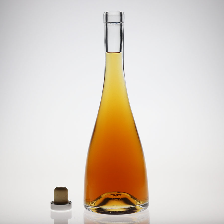 Botella de cristal de brandy de vodka personalizada de alta calidad con tapón de corcho
